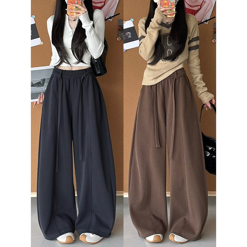 2026新款冬季加绒棕色灯芯绒弯刀裤女休闲裤高腰宽松垂坠感阔腿裤,女装/女士精品,休闲裤,淘宝优惠券,粉丝福利购,淘宝优惠卷