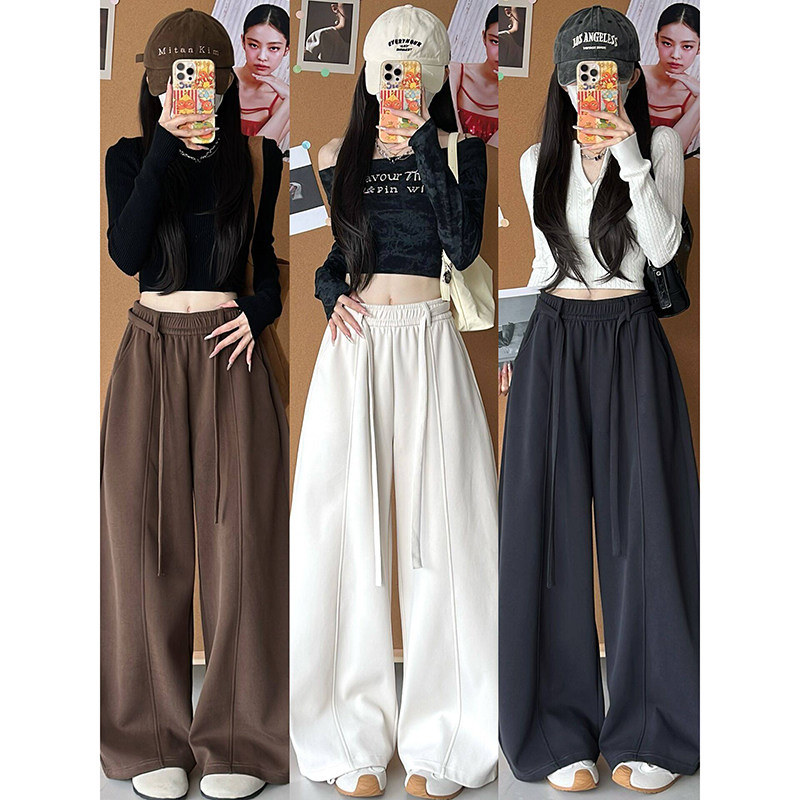 高腰宽松垂感显瘦休闲风阔腿裤026新款多色加绒抽绳弯刀裤女秋冬,女装/女士精品,休闲裤,淘宝优惠券,粉丝福利购,淘宝优惠卷