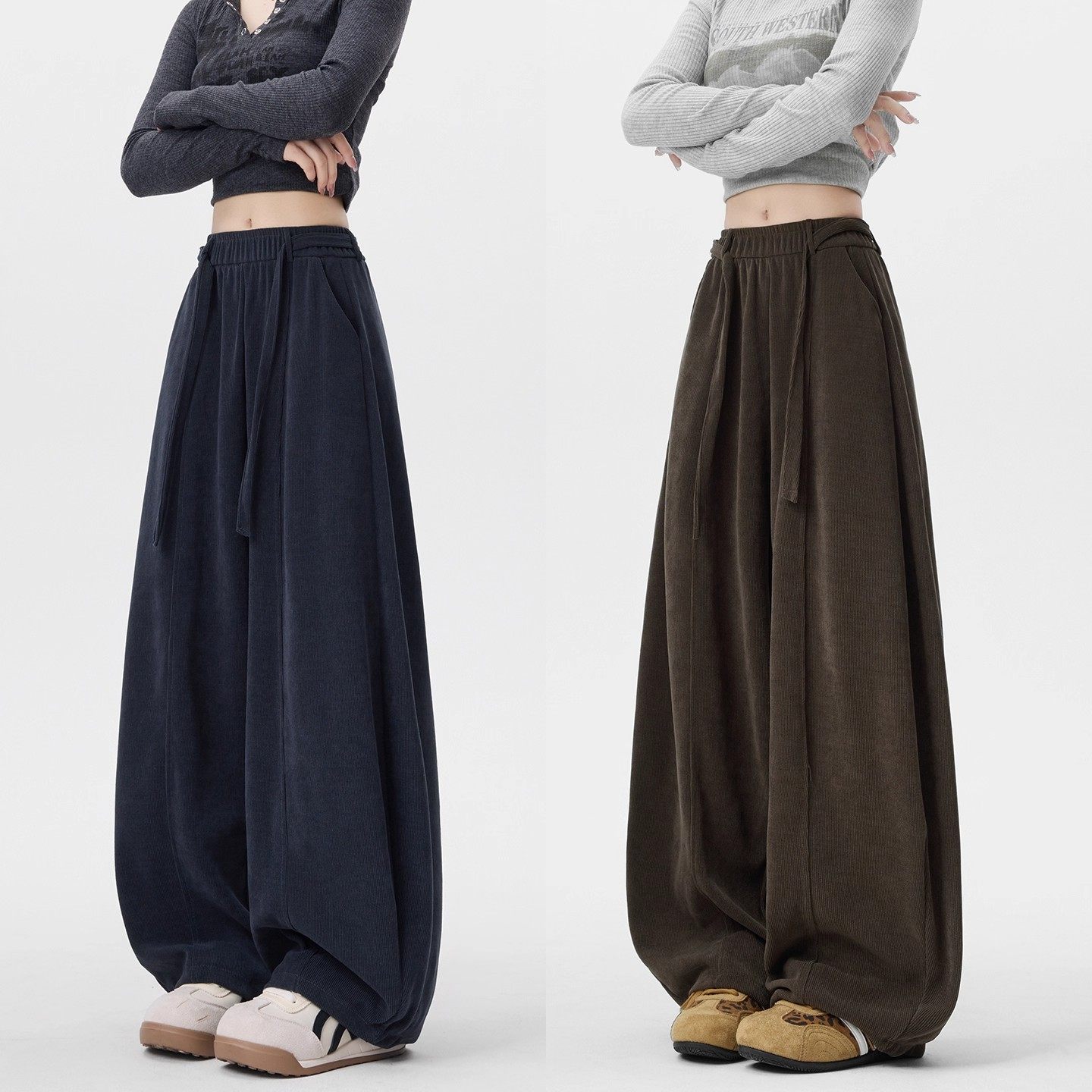 欧棉绒中线阔腿裤女2025年早秋新款高腰显瘦慵懒风百搭宽松休闲裤,女装/女士精品,休闲裤,淘宝优惠券,粉丝福利购,淘宝优惠卷