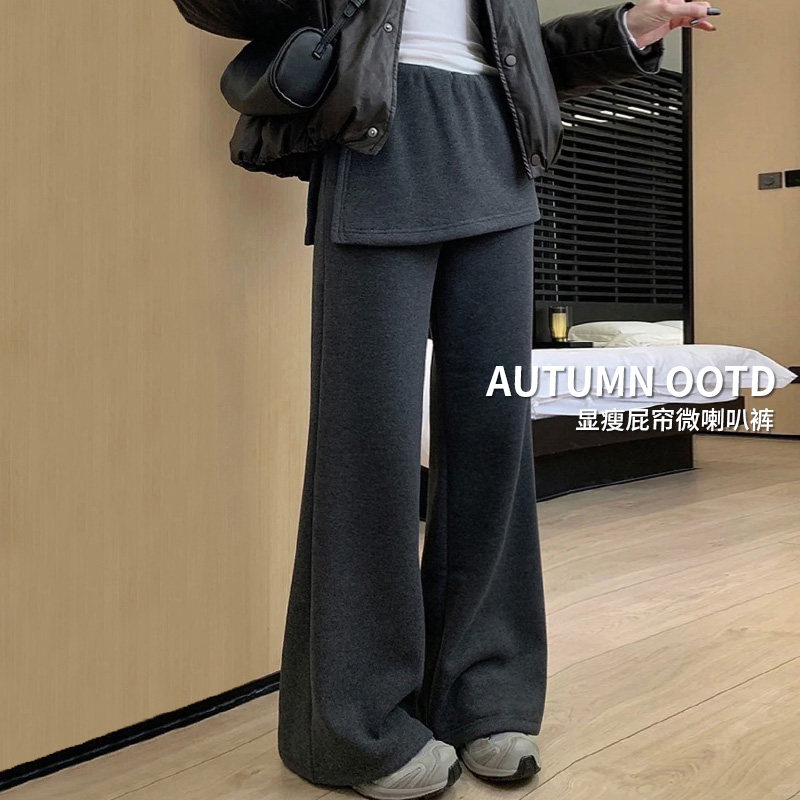 秋冬加绒假两件带屁帘微喇叭裤女2025小个子百搭显瘦休闲喇叭裤子,女装/女士精品,休闲裤,淘宝优惠券,粉丝福利购,淘宝优惠卷