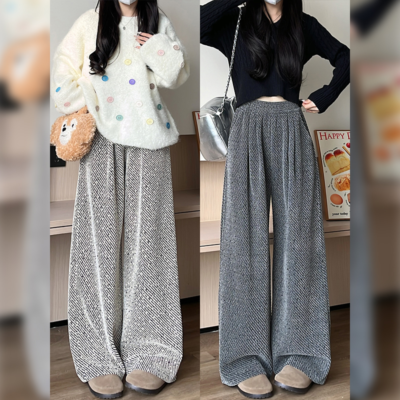 黑白斜纹条纹裤子女秋冬2025新款