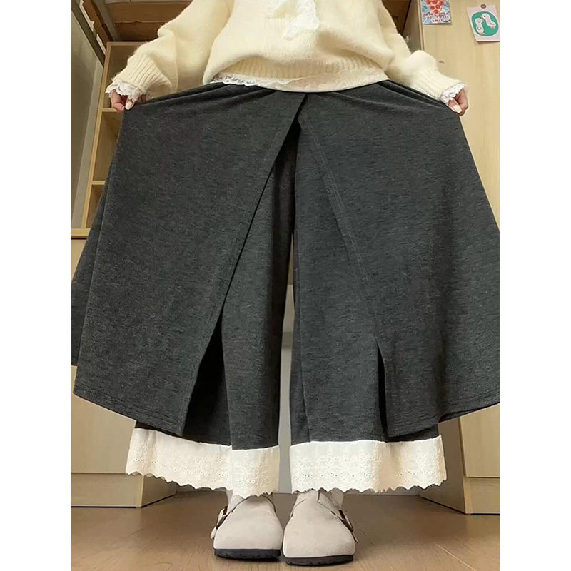 复古蕾丝花边裙裤女 2026 秋冬宽松垂感假两件大摆遮肉休闲长裤,女装/女士精品,休闲裤,淘宝优惠券,粉丝福利购,淘宝优惠卷