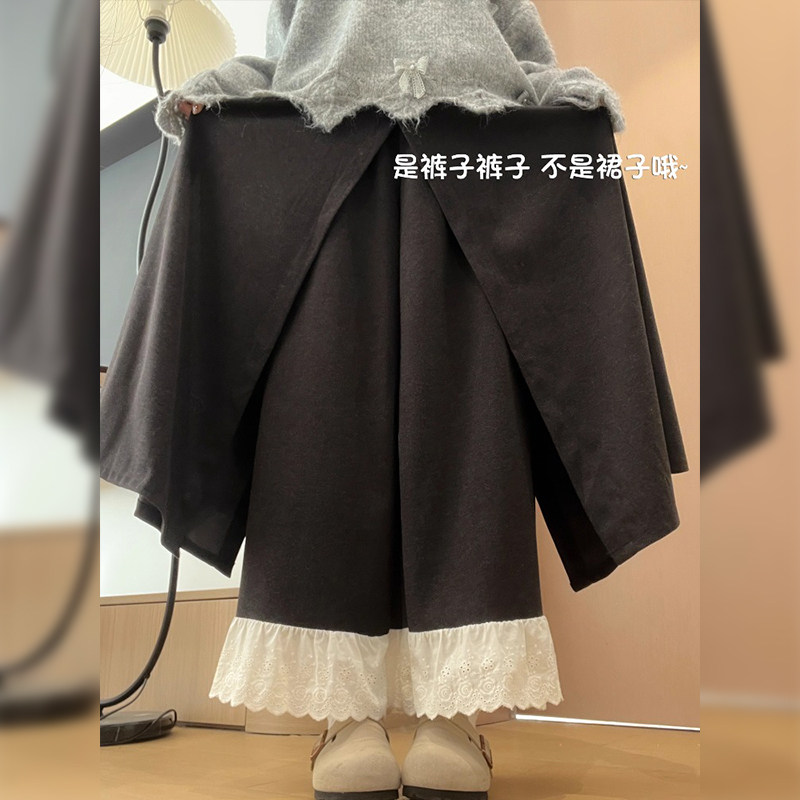假两件拼接裙裤女冬2026年新款流行设计感裤子蕾丝花边加绒阔腿裤,女装/女士精品,休闲裤,淘宝优惠券,粉丝福利购,淘宝优惠卷