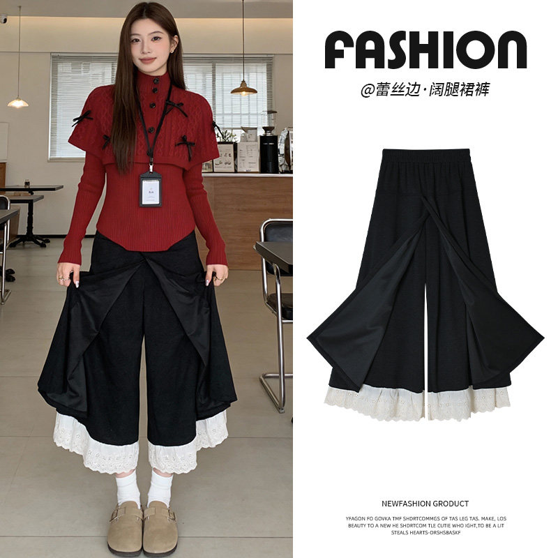 拼接蕾丝花边裙裤女冬2026新款梨形报恩裤高腰宽松小个子阔腿裤裙,女装/女士精品,休闲裤,淘宝优惠券,粉丝福利购,淘宝优惠卷