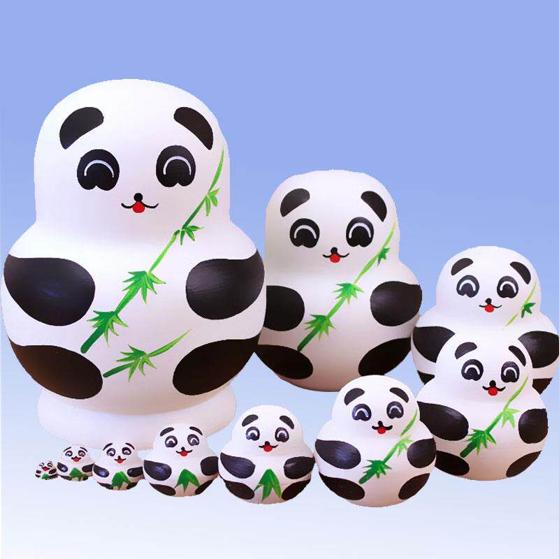 俄罗斯套娃10层特色创意手绘熊猫木玩具中国风旅游纪念工艺礼品