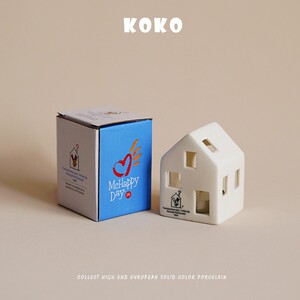 KOKO 出口北欧艺术原包装小房子造型陶瓷家居烛台摆件装饰小夜灯