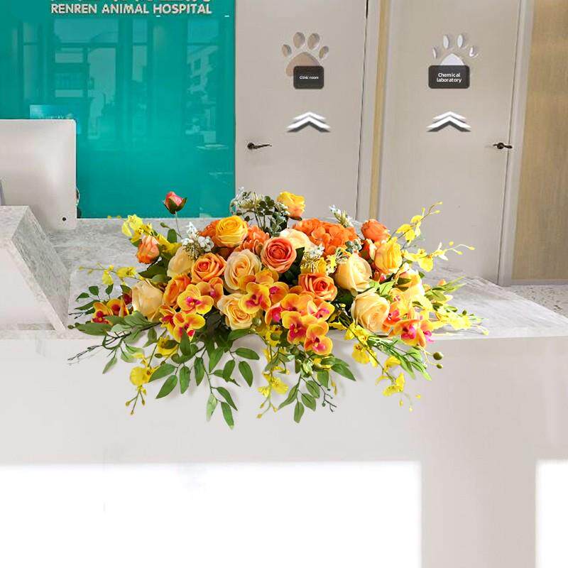 酒店公司签到前台花艺桌花彷真花轻奢高级感客厅空调上的装饰摆件