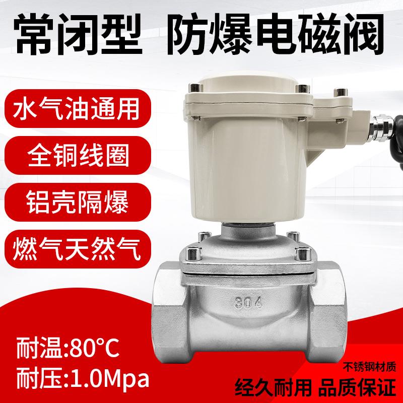 不锈钢防爆电磁阀煤气天燃气柴油气阀220V24V水阀控制常闭隔爆型