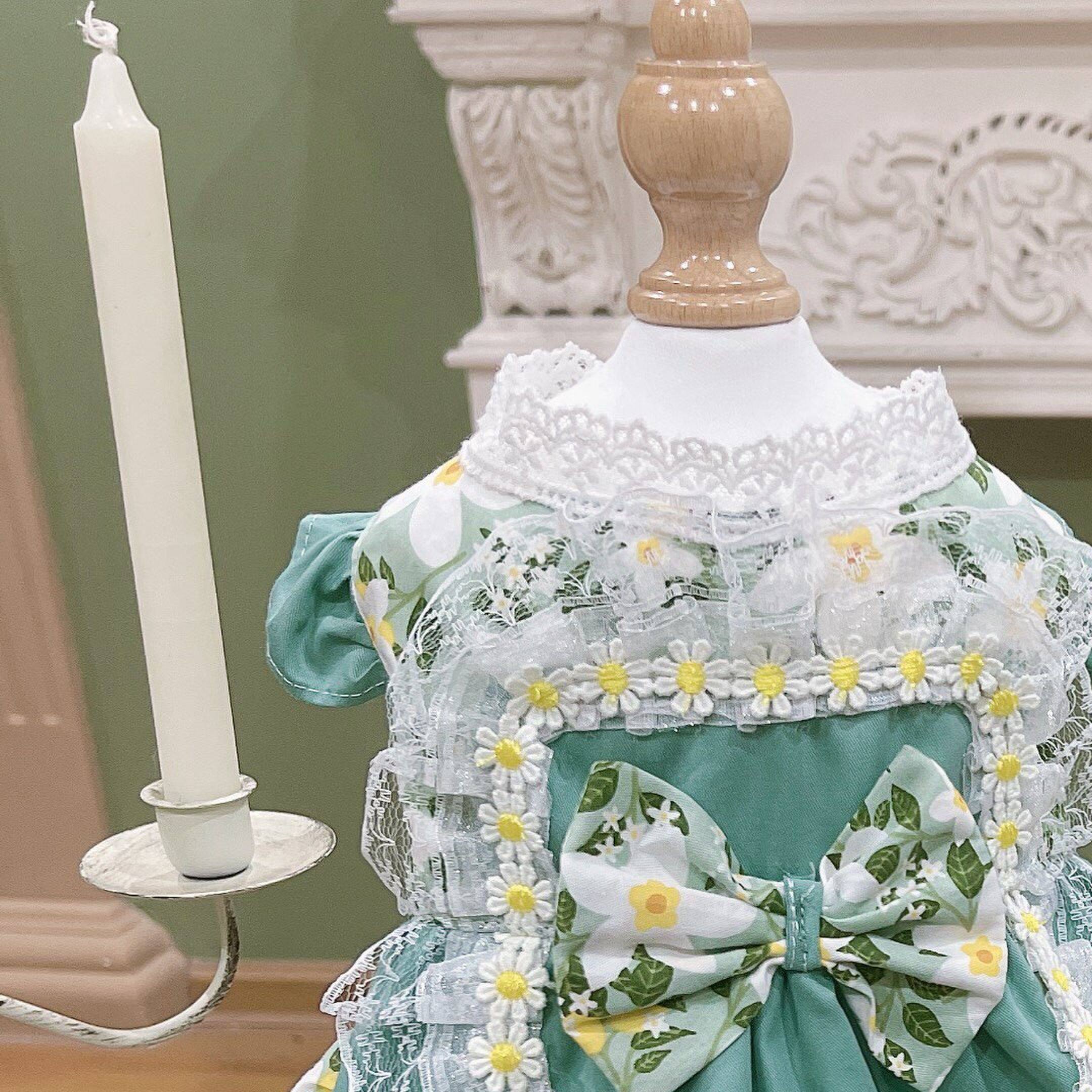 【Xmya】原创宠物猫咪狗狗兔子衣服裙子 田园绿碎花 约克夏比熊