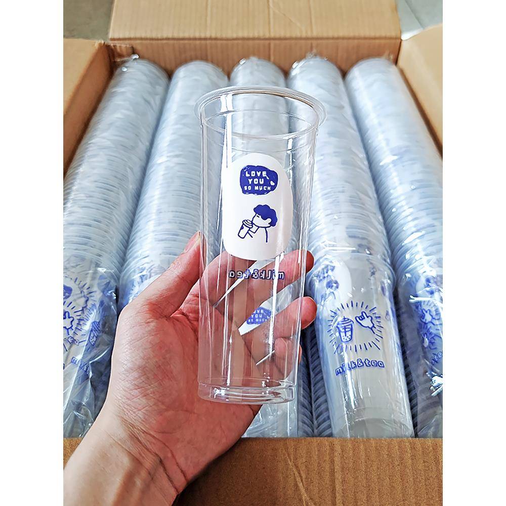 90口径吸塑奶茶杯透明一次性带盖500ml奶茶店商用注塑杯子毫升
