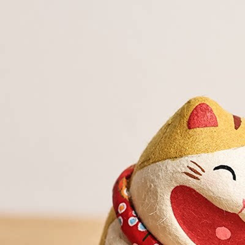 日本进口龙虎堂摆件大笑猫咪可爱桌面装饰日式和纸迷你工艺礼品摆