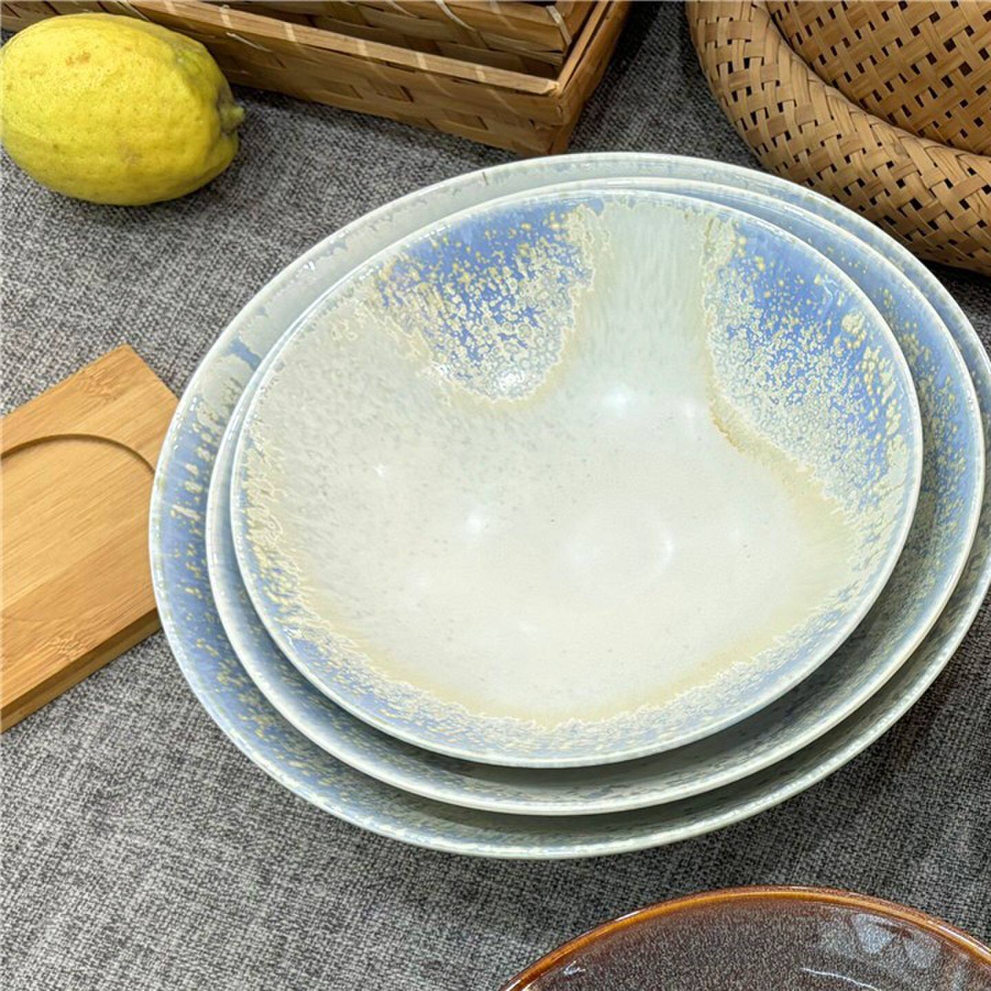 简约陶瓷沙拉碗窑变釉下彩冷菜碗家用圆盘子商用冷菜碗凉拌菜面碗