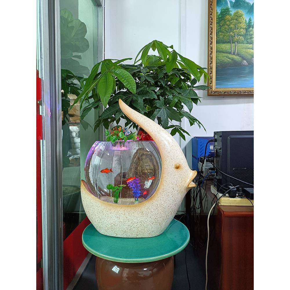 天鹅鱼形创意造型玻璃鱼缸桌面高级感北欧风格水循环鱼缸客厅摆件