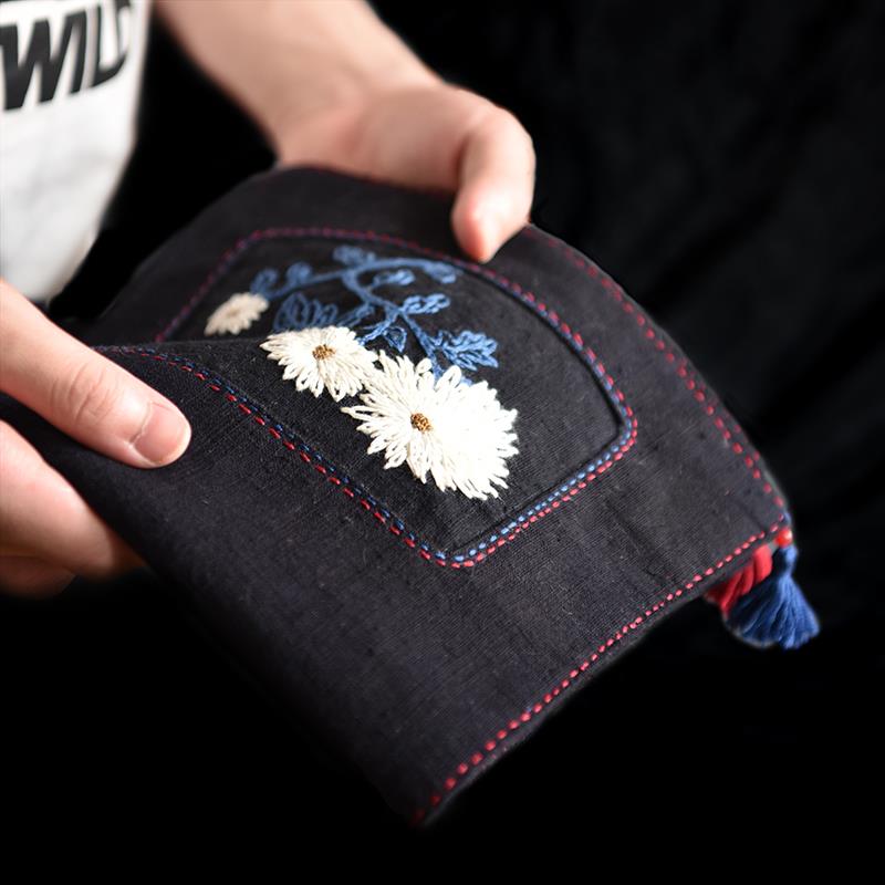 水墨菊中国古风手工DIY刺绣材料包棉麻布艺礼物土布刺子绣花茶席