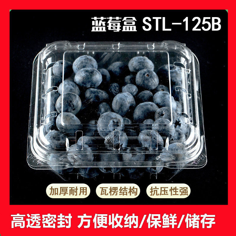125g一次性蓝莓盒水果包装盒子塑料方形桑葚 1斤装超市同款蓝莓盒