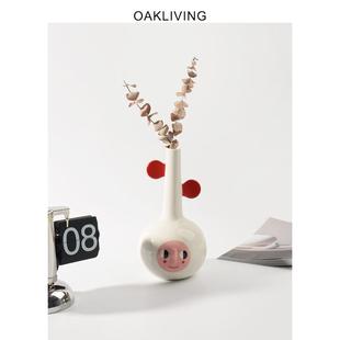 红耳朵花瓶陶瓷装 饰摆件鲜花仿真干花有趣花瓶创意礼物