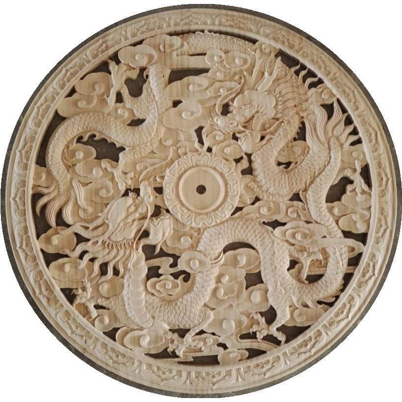 东阳木雕灯板实木雕花藏花新中国风龙凤吉祥八宝客厅吊灯盘,家居饰品,木雕,淘宝优惠券,粉丝福利购,淘宝优惠卷