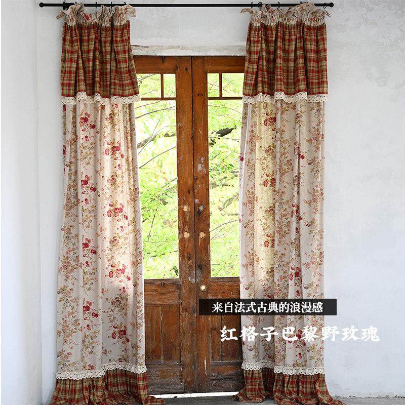 法式乡村 巴黎野玫瑰窗帘红色棉麻格子蕾丝边田园风系列 窗帘定制,居家布艺,定制窗帘,淘宝优惠券,粉丝福利购,淘宝优惠卷