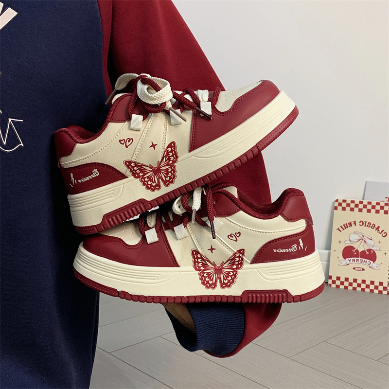 回力酒红色原创蝴蝶加绒小白鞋2025秋冬季新款百搭厚底二棉板鞋子,女鞋,休闲板鞋,淘宝优惠券,粉丝福利购,淘宝优惠卷