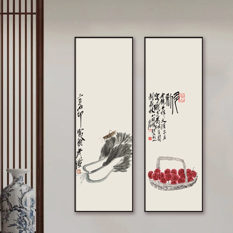 齐白石办公室挂画新中式客厅茶室装饰画高清微喷禅意水墨画框画
