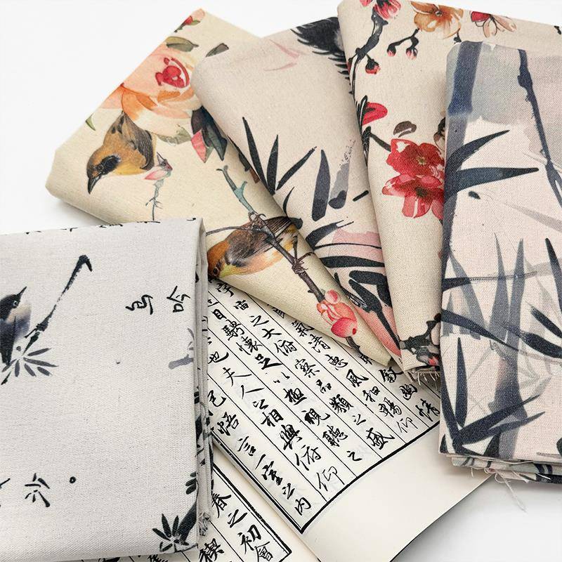 新中式花鸟竹林桌布布艺加密棉麻布料轻奢高级感餐桌布长方形餐布