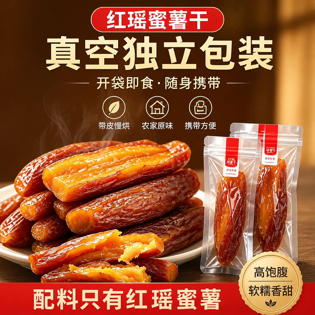 红瑶红薯干蜜薯干0添加农家自制地瓜干自晒即食香薯倒蒸烤番薯干