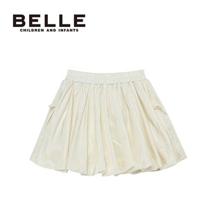 百丽童装女童米色短裙春季2026新款裙子儿童百褶裙女孩洋气半身裙