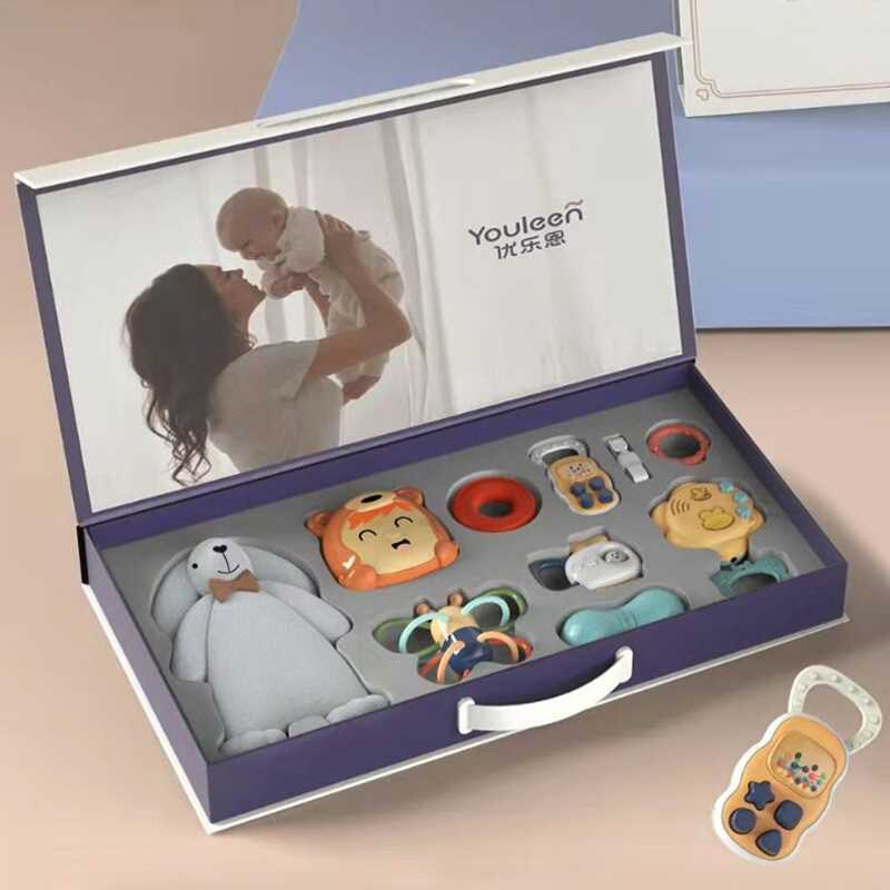 优乐恩婴儿礼物满月0-1岁新生见面礼盒套装初生牙胶摇铃安抚玩具