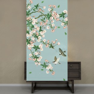 半透明卷帘隔断帘软隔断软挂帘纱幔半遮光屏风帘软屏风升降帘花鸟