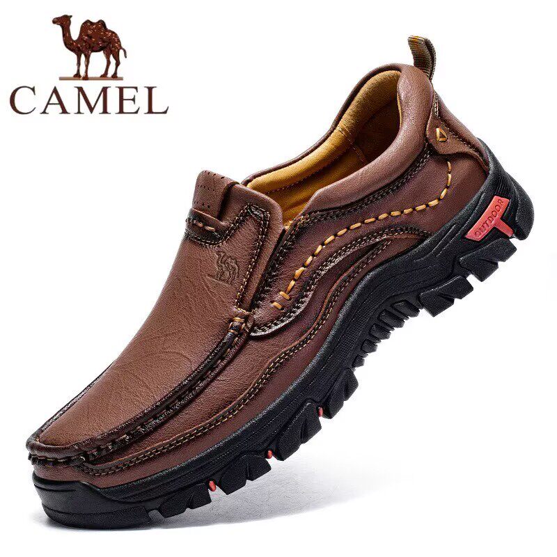 骆驼男鞋真皮户外男士休闲皮鞋一脚蹬软底防滑耐磨爸爸鞋头层牛皮