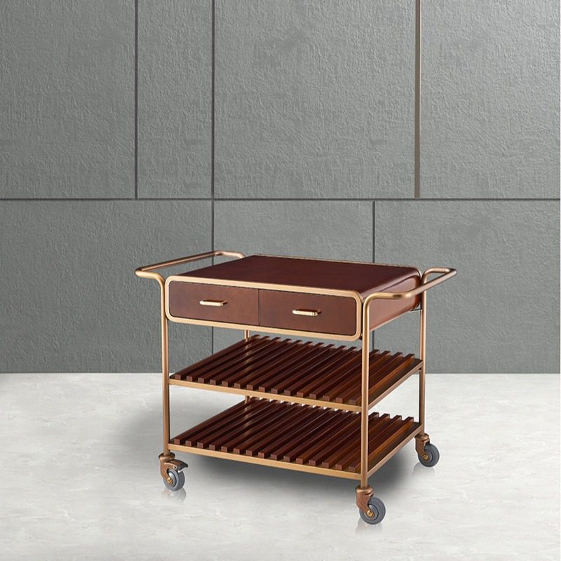 南方酒店餐厅喜宴大厅别墅酒吧包厢黑色酒水车带双抽屉木质服务车