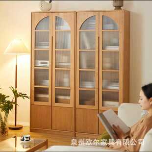 北欧实木书柜家用小户型创意拱门玻璃收纳展示柜书房置物储物柜
