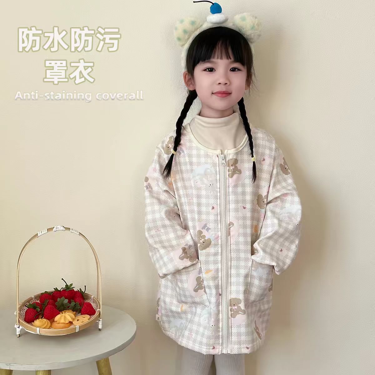 秋冬儿童罩衣男女童加绒耐脏加长