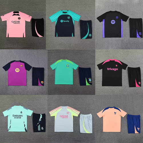 皇马短袖足球训练服校园定制比赛