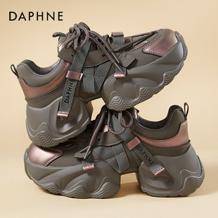 炸街运动女鞋 达芙妮咖啡色老爹鞋 新款 显脚瘦2025夏季 女厚底增高鞋