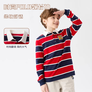 儿童休闲条纹T恤男大童长袖 巧比童童装 26新款 春秋季 T恤 男童POLO衫