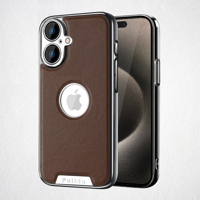 适用【苹果17】机甲皮纹手机壳自带镜头膜商务防摔露标保护套17promax新款全包外壳超薄手机套高级女17pro