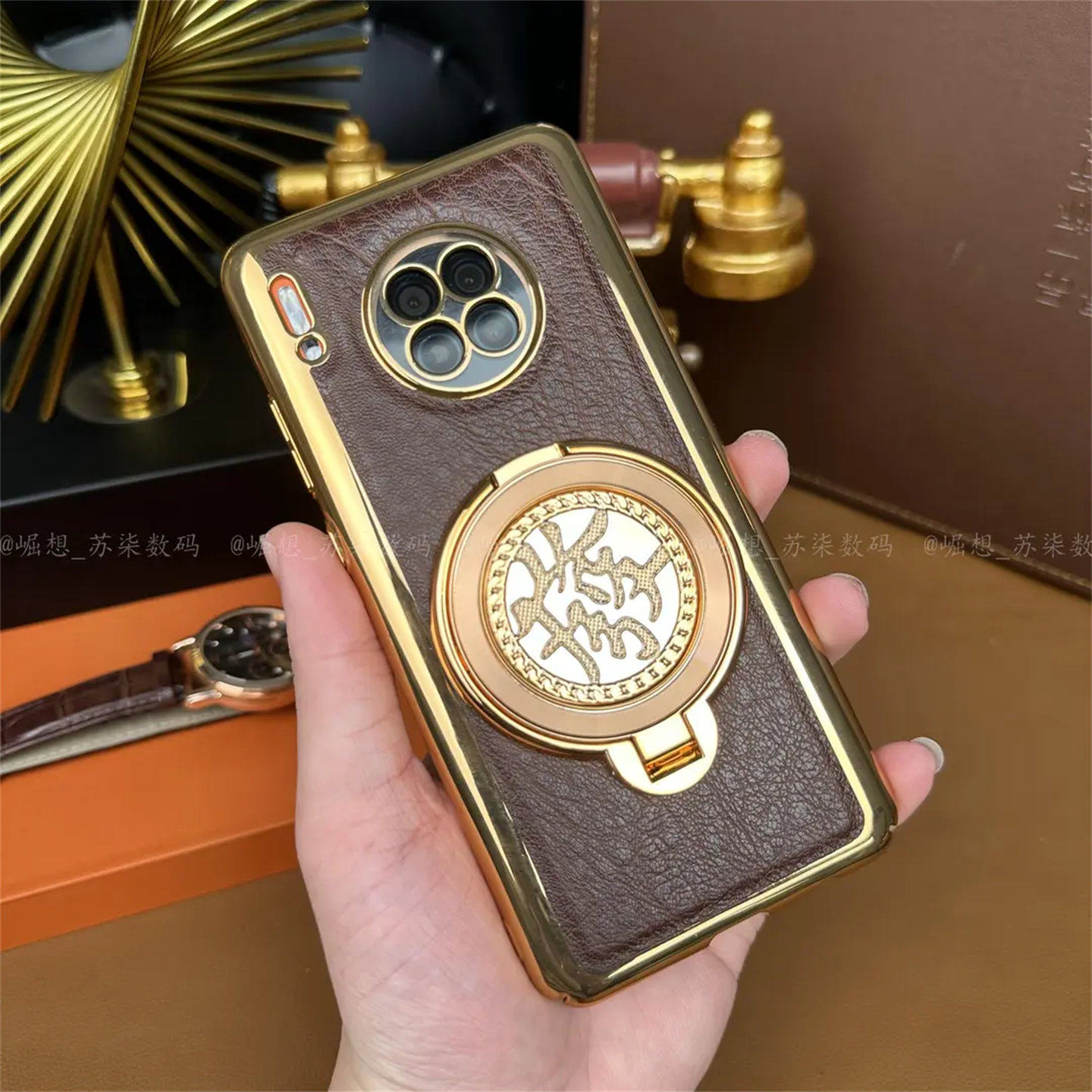 【發财陀螺支架+高档鳄鱼纹】适用华为Mate30Pro手机壳ma