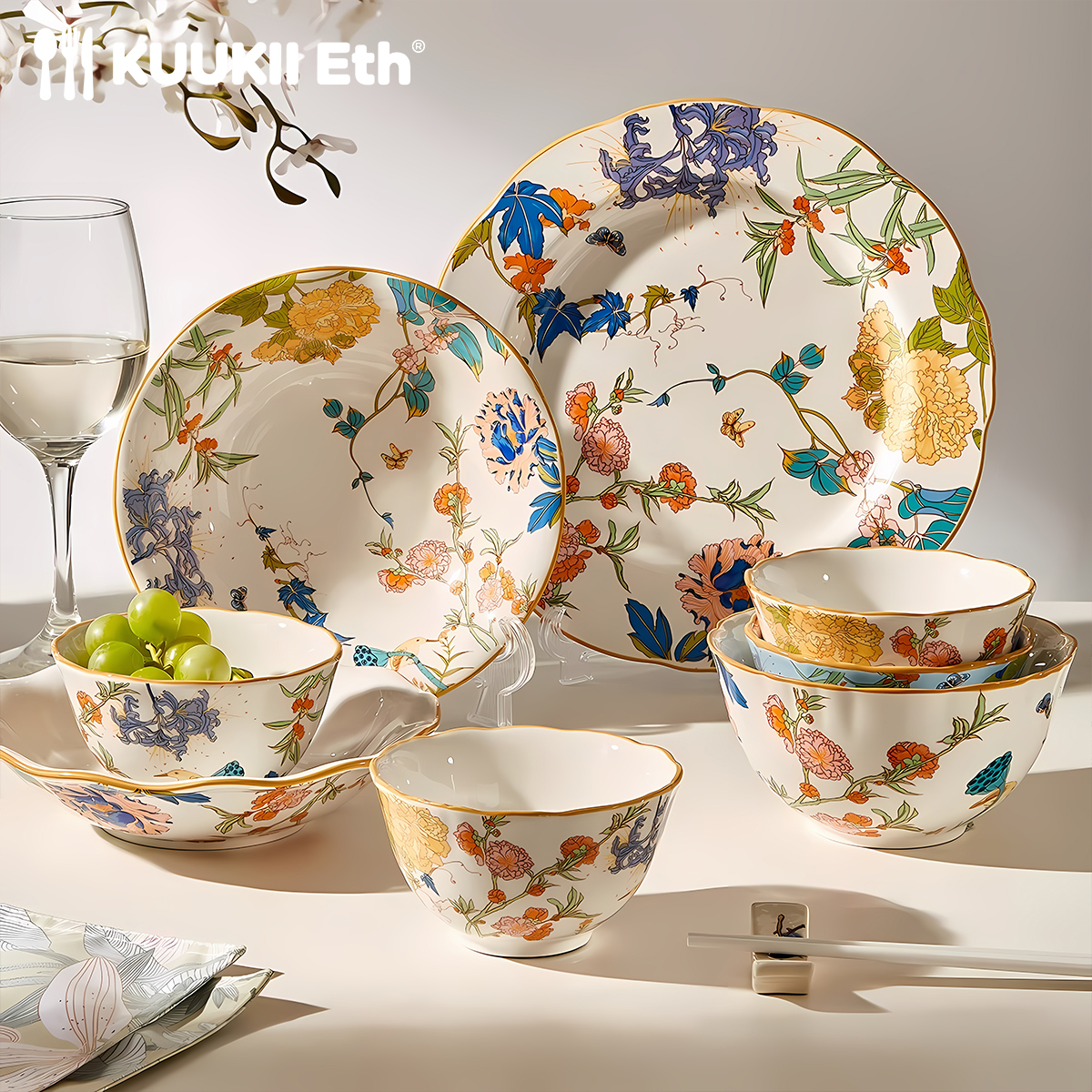 KUUKII中式餐具碗碟套装家用碗盘子高级感乔迁新居碗筷碗具礼盒