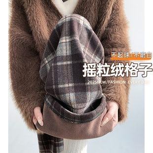 小个子宽松直筒慵懒复古格子裤 加绒咖色毛呢阔腿裤 女秋冬2025新款
