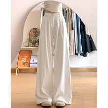 白色天丝牛仔裤女2025夏季新款高腰垂感宽松bf慵懒风棉麻阔腿裤子