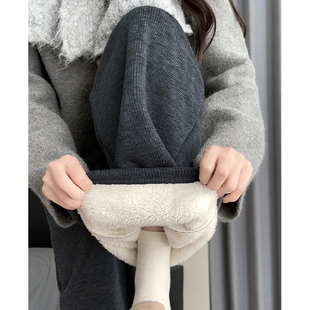 加绒保暖显瘦垂感加厚休闲阔腿裤 灰色羊羔绒糯米裤 女秋冬2025新款