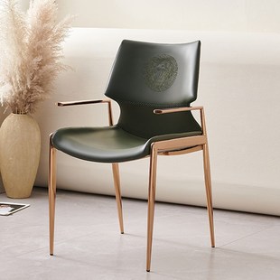 精品轻奢餐椅家用马鞍皮极简现代简约小户型靠背扶手设计师餐厅酒