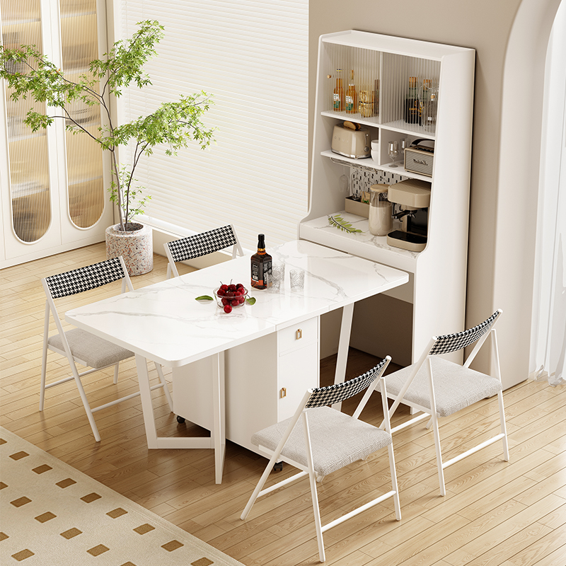 岩板摺叠餐桌餐柜一体家用小户型省空间多功能餐桌柜长方形饭桌