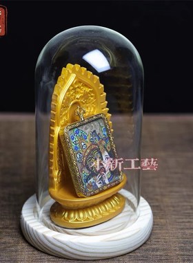 优选国潮古风金色八宝莲花底座小唐卡展示架神佛背光莲花台加高玉