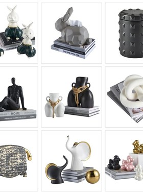 轻奢简约现代陶瓷摆件样板房玄关创意家居洒柜动物抽象艺术品摆设