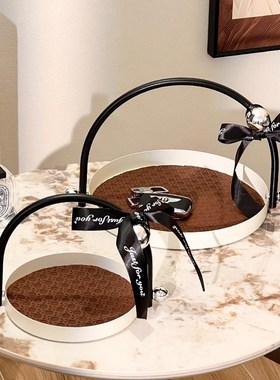 优选尊慕斯复古风手提铁艺托盘客厅玄关台面钥匙装饰摆件大容量收