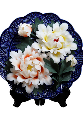 优选东方泥土陶瓷瓷花挂盘摆件博古架客厅桌面家居装饰酒柜工艺品