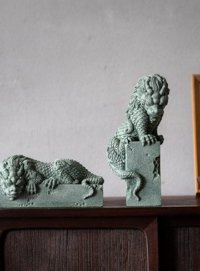 优选碌心  中式复古桌面摆件青砂石盘龙石玺鱼缸假山造景摆件桌面