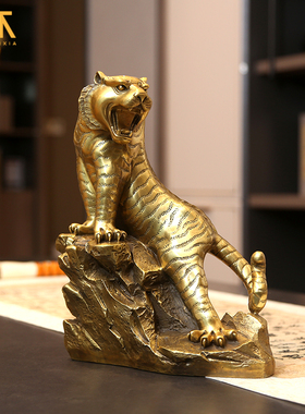 优选纯铜上山老虎摆件十二生肖虎吉祥物家居客厅办公室装饰工艺品